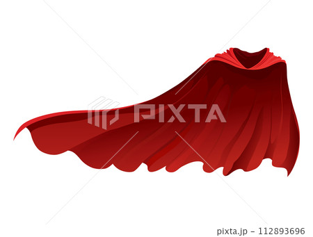 Superhero red cape in front view. Scarlet fabric silk cloak. Mantle costume or cover cartoon vector illustration Superhero red cape in front view. Scarlet fabric silk cloak. Mantle costume or cover cartoon vector illustration 112893696