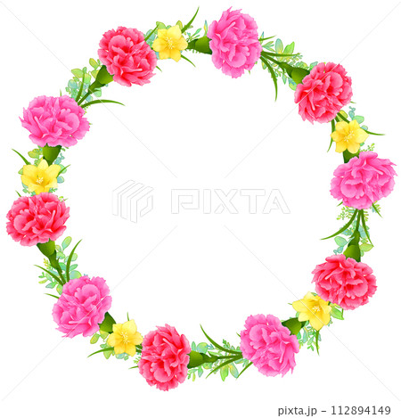 カーネーションとフリージアのリース 母の日 円形フレーム カーネーションとフリージアのリース 母の日 円形フレーム 112894149