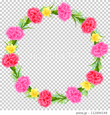 康乃馨與小蒼蘭花環母親節圓形框架 112894149