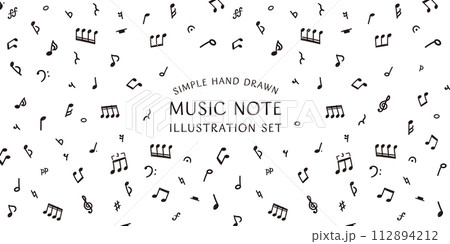 シンプルな手描きの音符のベクターイラストセット ワイド シンプルな手描きの音符のベクターイラストセット ワイド 112894212