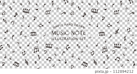 Simple hand-drawn musical notes vector illustration set wide 112894212