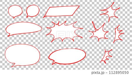 吹き出し　ギザギザ枠　マジックで書いた手描き　セット 112895050