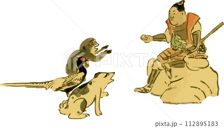 猿と雉と犬を供にする桃太郎_桃太郎 112895183