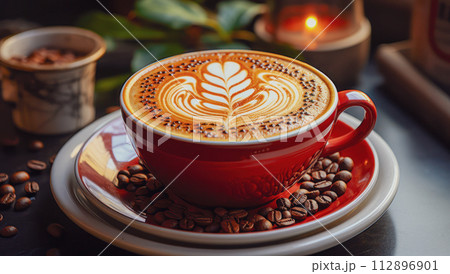 A cup of coffee with latte art 112896901