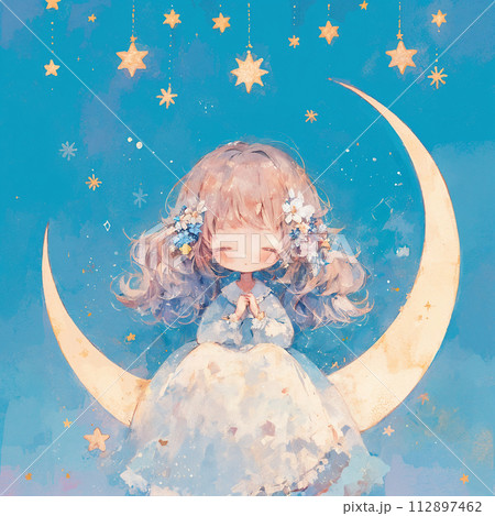 月に乗って夜空に佇む少女 月に乗って夜空に佇む少女 112897462