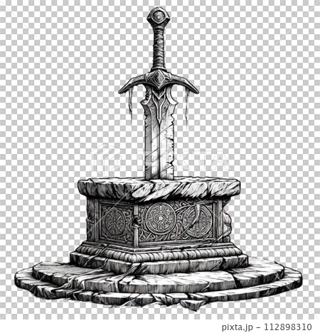 一把舊劍卡在基座上 112898310