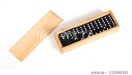 Wooden Domino box, isolated on white 112898381