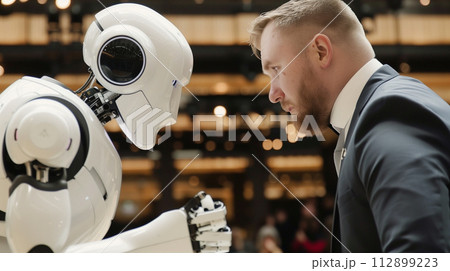 にらみ合うロボットと人間 112899223