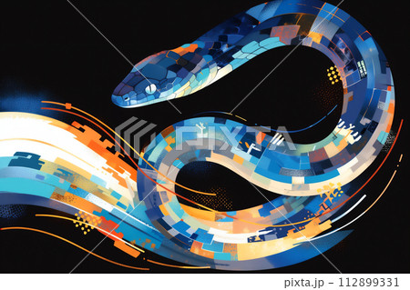 鮮やかな色合いのダイナミックな抽象的ヘビのイラストのイラスト素材