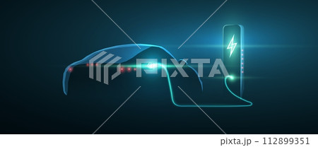 EV. Electric car connect to charging station. Eco power, EV charger EV. Electric car connect to charging station. Eco power, EV charger 112899351