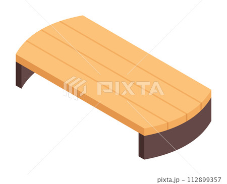 Isometric garden furniture isometric icon, bench. Vector terrace outdoor lounge or patio element, isolated on white background 112899357