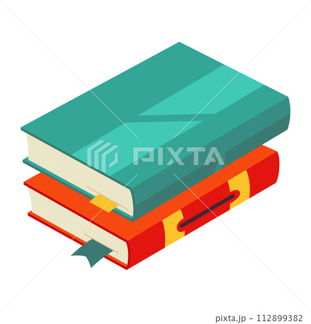 Various books, stack of books, notebooks. Set for book lovers. Read more books. Hand drawn educational vector illustration. Flat design style Various books, stack of books, notebooks. Set for book lovers. Read more books. Hand drawn educational vector illustration. Flat design style 112899382