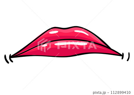 Red lips female. Woman expressed emotion, beauty concept. Modern pop art style, flat vector design illustration 112899410