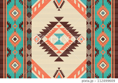 Navajo tribal vector seamless pattern. Native American ornament. Ethnic South Western decor style. Boho geometric ornament. Vector seamless pattern. Mexican blanket, rug. Woven carpet illustration. 112899609