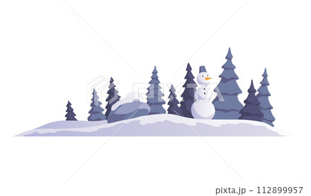 Winter season. Seasonal banner with snowman for social media stories wallpaper, landscape with copy space for text. Vector illustration Winter season. Seasonal banner with snowman for social media stories wallpaper, landscape with copy space for text. Vector illustration 112899957