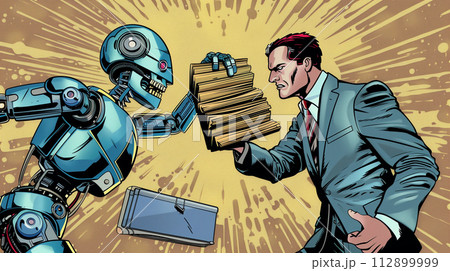 仕事を奪い合うロボットと人間	 仕事を奪い合うロボットと人間	 112899999