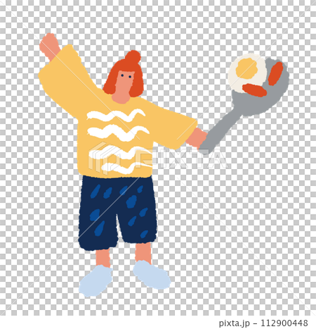 一個女人做飯的簡單而平面的插圖 112900448