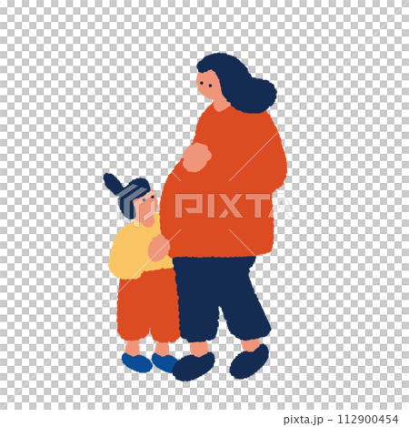 Simple and flat illustration of pregnant woman and child 112900454