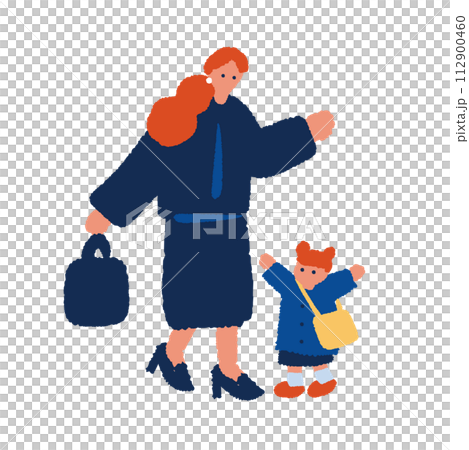 Simple and flat illustration of kindergarten child and mother Simple and flat illustration of kindergarten child and mother 112900460