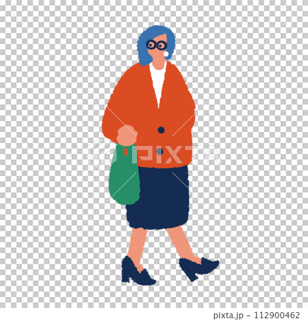 一個行走的女商人的簡單而平面的插圖 一個行走的女商人的簡單而平面的插圖 112900462
