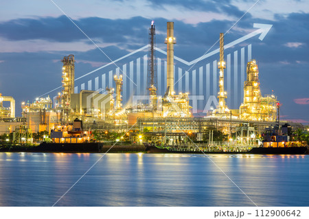 Oil gas refinery or petrochemical plant with business concept. Oil gas refinery or petrochemical plant with business concept. 112900642