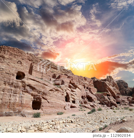 Mountains of Petra, Jordan, Middle East. Petra has been a UNESCO World Heritage Site since 1985 112902034