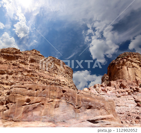 Mountains of Petra, Jordan, Middle East. Petra has been a UNESCO World Heritage Site since 1985 112902052