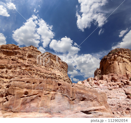 Mountains of Petra, Jordan, Middle East. Petra has been a UNESCO World Heritage Site since 1985 112902054