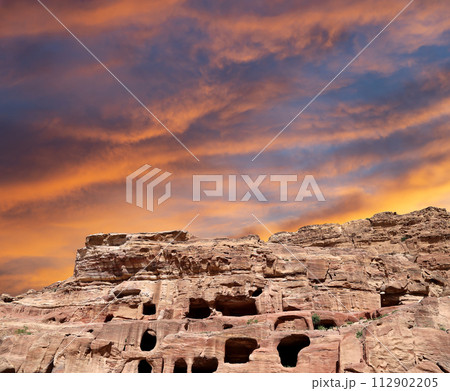 Mountains of Petra, Jordan, Middle East. Petra has been a UNESCO World Heritage Site since 1985 112902205