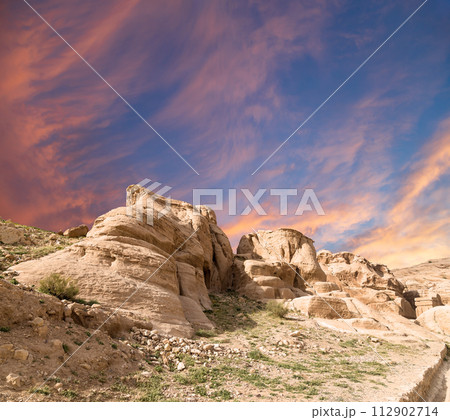 Mountains of Petra, Jordan, Middle East. Petra has been a UNESCO World Heritage Site since 1985 112902714