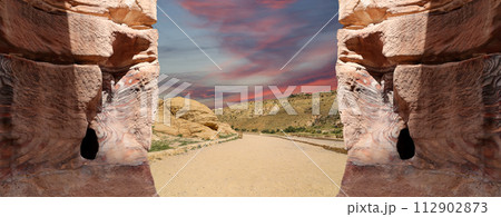 Mountains of Petra, Jordan, Middle East. Petra has been a UNESCO World Heritage Site since 1985 112902873