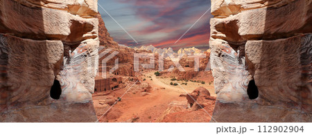 Mountains of Petra, Jordan, Middle East. Petra has been a UNESCO World Heritage Site since 1985 112902904