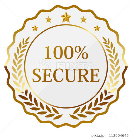 高級感のあるセキュリティ対策エンブレム　ホワイト＆ゴールド 112904645