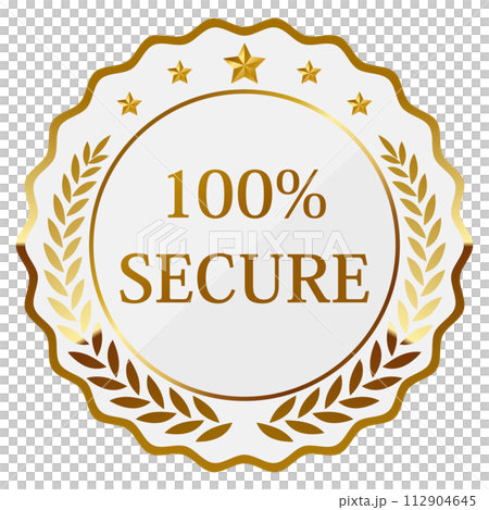 高級感のあるセキュリティ対策エンブレム　ホワイト＆ゴールド 112904645