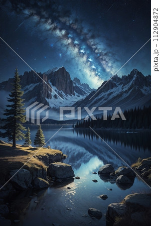 Northern lights snowy mountains 112904872