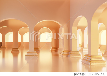 Ornamental arched doorways and columns of building. 3d render Ornamental arched doorways and columns of building. 3d render 112905144