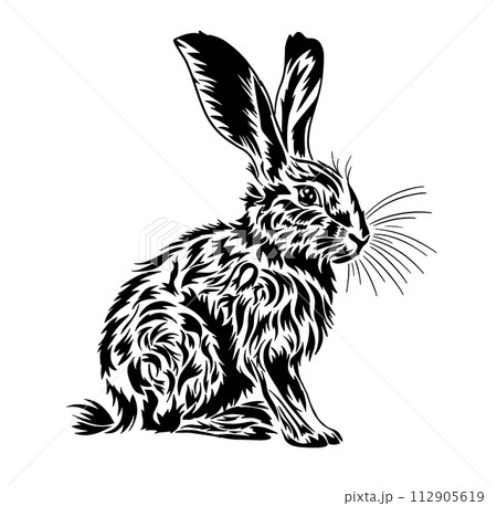 rabbit line vector illustration, isolated on white background. Hand drawing. Not AI, Printing on a T-shirt. Vector illustration rabbit line vector illustration, isolated on white background. Hand drawing. Not AI, Printing on a T-shirt. Vector illustration 112905619