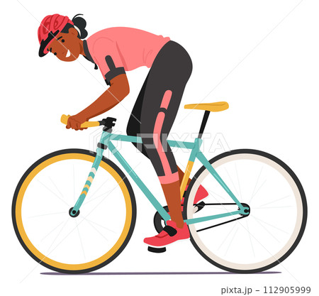 Dedicated Sportswoman Cyclist, Skillfully Maneuvers her Bike, Pedaling With Precision And Determination, Vector Dedicated Sportswoman Cyclist, Skillfully Maneuvers her Bike, Pedaling With Precision And Determination, Vector 112905999
