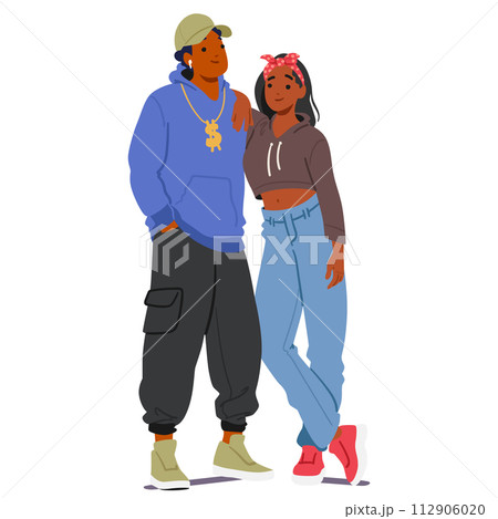 Hip-hop Subculture Couple Characters Embrace Urban Fashion And Rhythm-driven Music. They Embody Creativity, Authenticity Hip-hop Subculture Couple Characters Embrace Urban Fashion And Rhythm-driven Music. They Embody Creativity, Authenticity 112906020