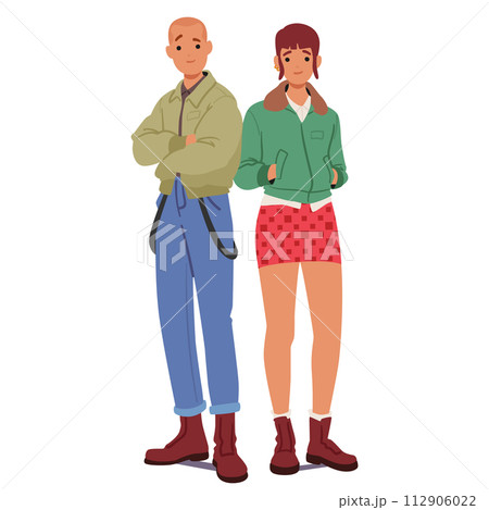 Skinhead Subculture Couple Embrace Distinctive Style, Featuring Shaved Heads Or Short Hair, Boots And Jeans Skinhead Subculture Couple Embrace Distinctive Style, Featuring Shaved Heads Or Short Hair, Boots And Jeans 112906022