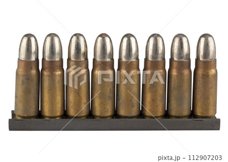 Vintage retro ammunition in a clips. 112907203