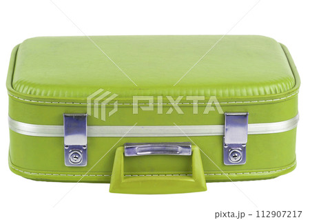 Retro green suitcase isolated on white. 112907217