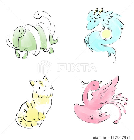 素朴な手描きの四神 112907956