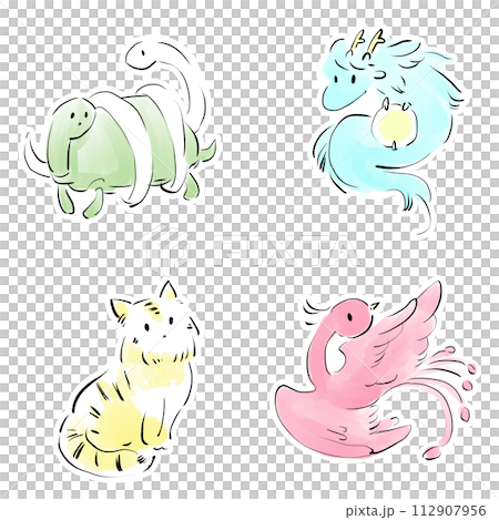 素朴な手描きの四神 112907956