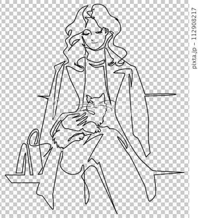 One stroke style cat and woman 112908217
