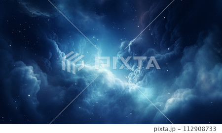 Night Sky Abound with Stars and Dark Blue Clouds 112908733
