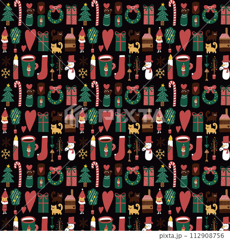 かわいいクリスマスのイラストパターン かわいいクリスマスのイラストパターン 112908756