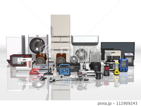 家電　電化製品　電気製品　多数　複数　正面(3DCGイメージ) 112909243