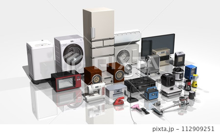 家電 電化製品 電気製品 多数 複数 斜め角度(3DCGイメージ)ワイド 