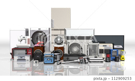 家電　電化製品　電気製品　多数　複数　正面(3DCGイメージ)ワイドサイズ 112909253